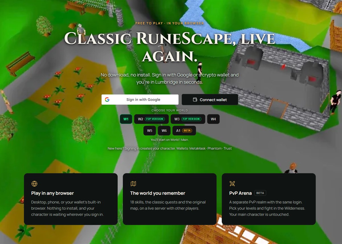 RuneScape Classic recompiled: screenshot of the browser version in play